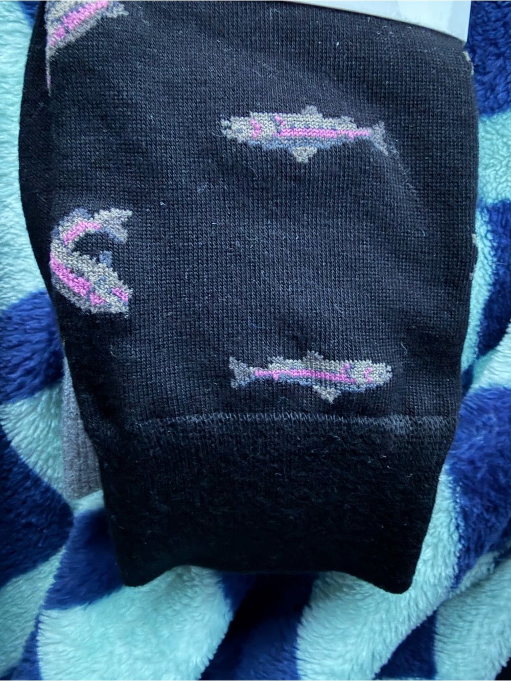 Men’s GoldToe 3 pack  Black crew Dress Socks with fish and lure design